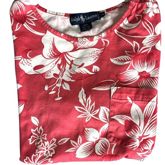 Vintage Ralph Lauren Lot of 2 Pocket Tee Size M 100% Cotton Floral Pink Purple - Picture 9 of 12